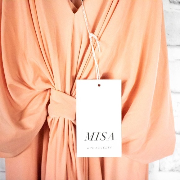 Misa Los Angeles Peach Jersey Knit Sleeveless Knee Length Cocktail Dress Small - Picture 5 of 12